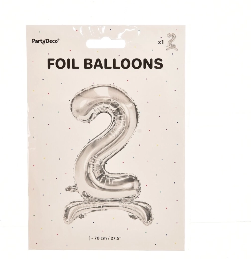 Folieballon nummer 2, stående, sølv, 70 cm