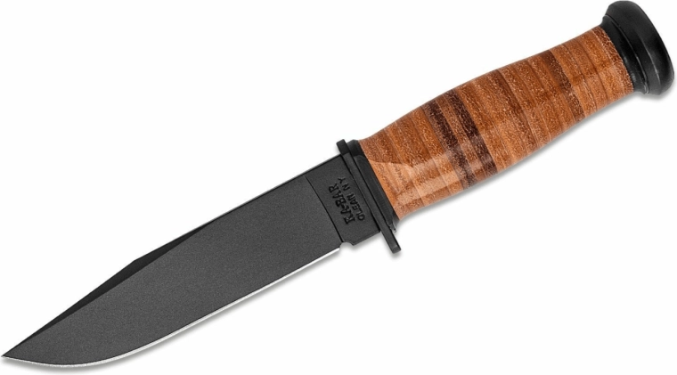 Taktisk kniv KA-BAR Mark 1, 12,8 cm, sort, læderhåndtag, læderskede
