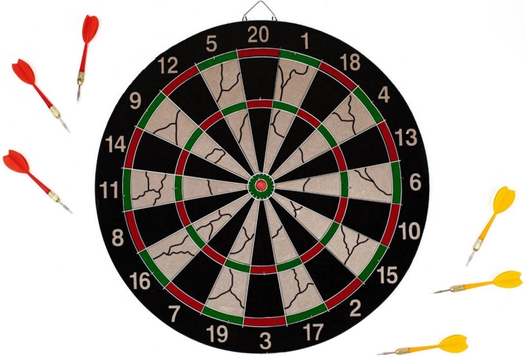 Acra hængeskive til dart med metalramme 17" (aktiv spilleflade 40 cm) + 6 pile