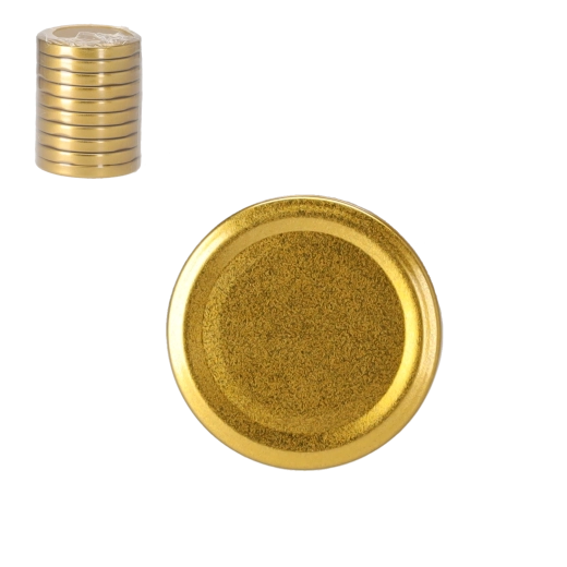 Sæt med gyldne låg 66 mm til sylteglas, 10 stk.