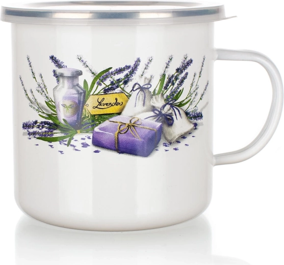 Emaljeret krus med låg Lavender 0,7 l
