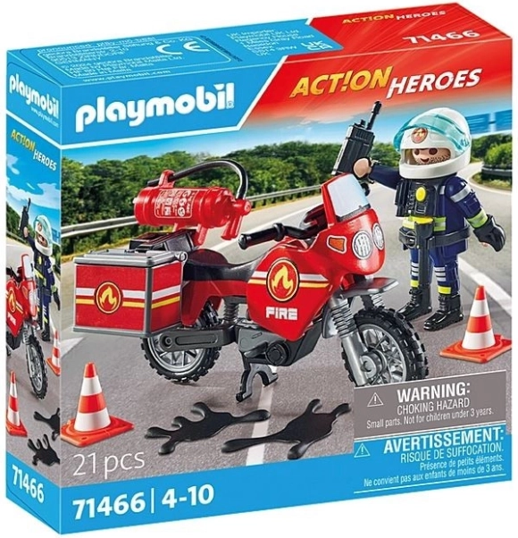 Playmobil brandmandsmotorcykel på ulykkesstedet med figur