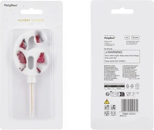 Fødselsdagslys med tallet 6, hvidt, 8 cm