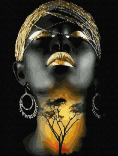 Diamantmaling Afrikansk kvinde 30 × 40 cm