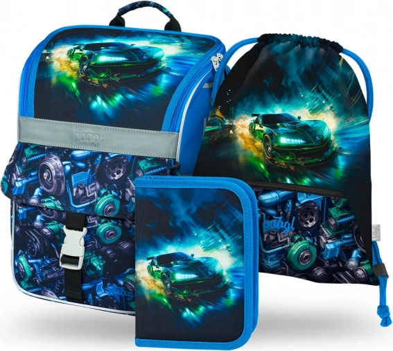 Baagl skolesæt Zippy racerbil – skoletaske, penalhus og snørepose