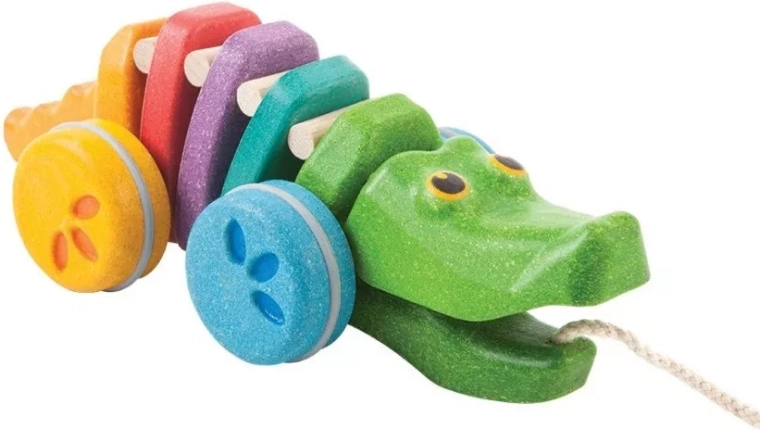 PlanToys dansende krokodille i regnbuefarver