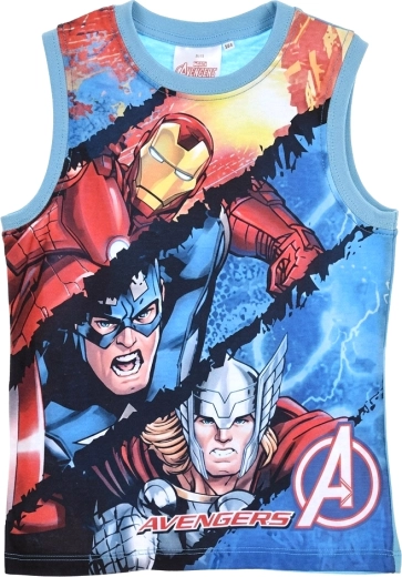 Børnetop Avengers med motiv af Iron Man, Captain America og Thor turkis