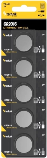 Technik Platinum lithium-knapcellebatteri CR2016 3 V, pakke med 5 stk.