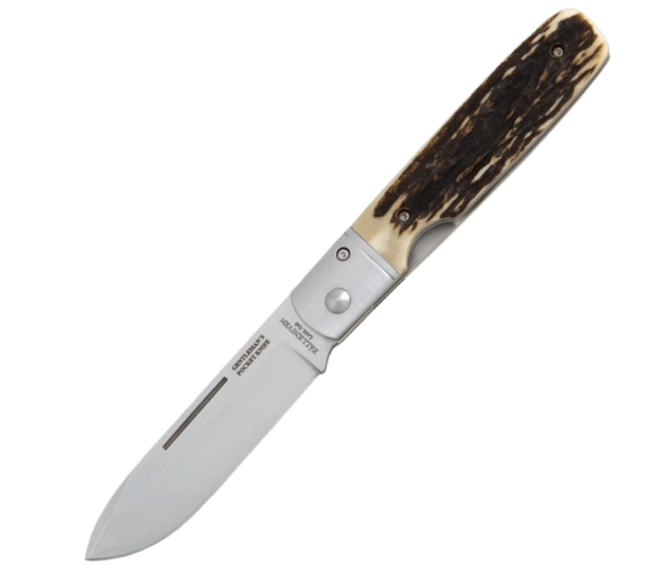 Fällkniven GPs lommekniv, hjortegevir, satin-finish, ruskindsetui