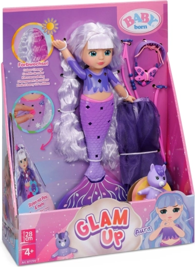 BABY born havfrue Aura Glam Up med hår, der skifter farve