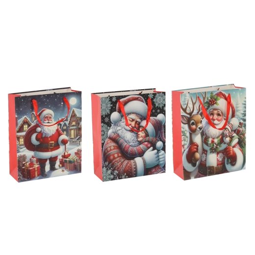 Julegavepose med julemotiv af julemanden, 30 × 42 × 12 cm