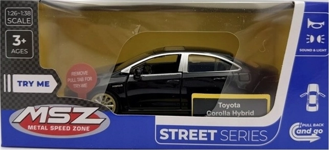 MSZ Toyota Corolla Hybrid-bilmodel med lys og lyd, sort