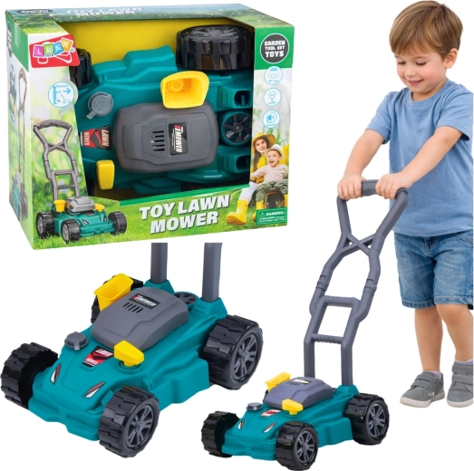 Børne skubbe-græsslåmaskine med lys og lyde – turkis