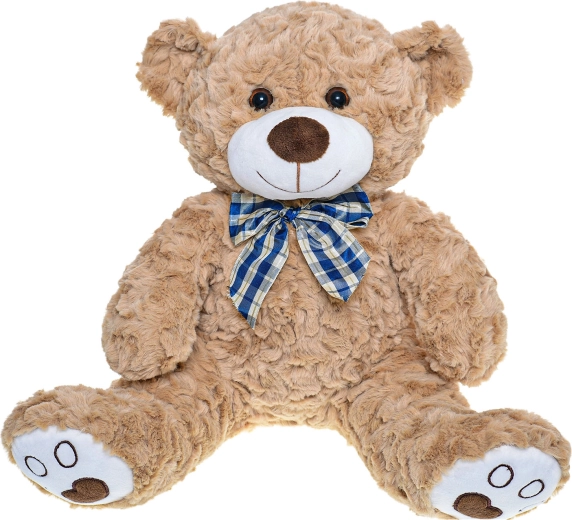 Lysebrun siddende plysbamse med sløjfe 30 cm