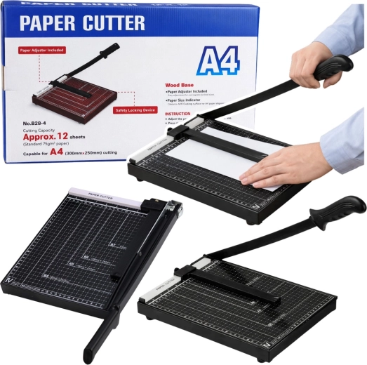 Kontorguillotine til papir A4, metal, sort