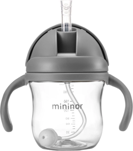 Mininor flaske med sugerør Tritan Grey Seal 330 ml