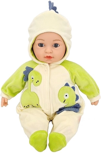 Talende og syngende babydokke i dinosaur-heldragt
