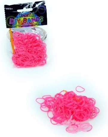 Sæt med pink gummibånd til armbåndsfletning med hæklenål og låse (250 stk.)