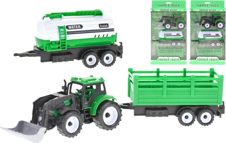 Traktor med læsser med friktionsmotor 17 cm + 2 trailere, 3 typer