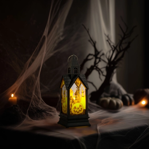 Lysende Halloween-dekoration i form af et græskar med gul LED