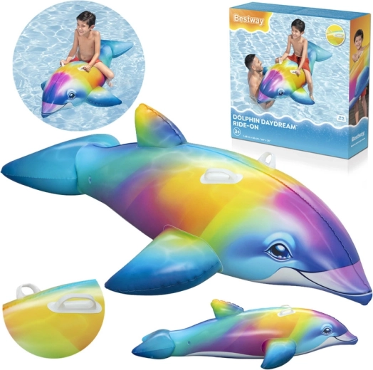Bestway oppustelig ride-delfin til vand, flerfarvet, 168 × 66 cm
