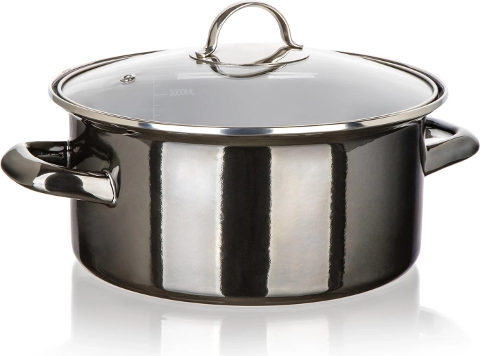 Emaljeret gryde med glaslåg 22 cm, 3,7 l Metallic Black