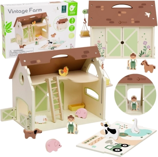Classic World træbondegård i vintage-stil med figurer, 17 dele