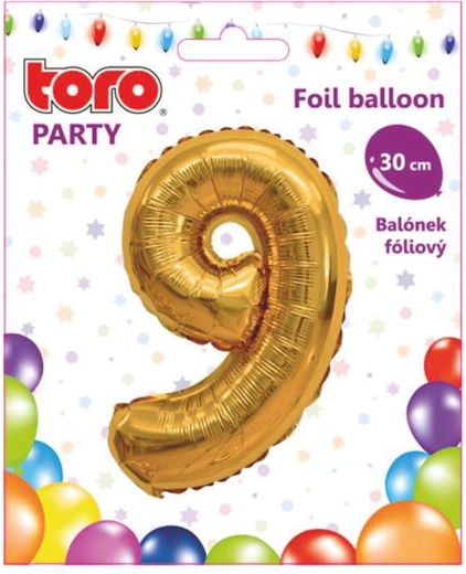 Folieballon tal 9, 30 cm, guldfarvet TORO