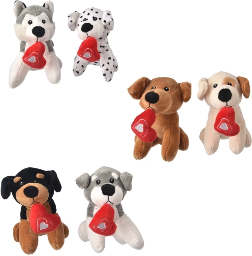 Plyshund med hjerte 18 cm (6 varianter)