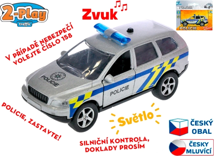 Politibil 11 cm med pull-back og lys, taler dansk