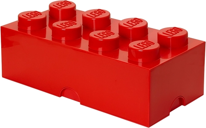 LEGO opbevaringsboks i klodsform, 8 knopper, rød