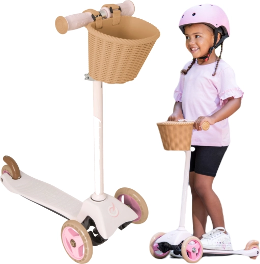 EVO børne-trehjulet løbehjul med kurv Mini Cruiser pink