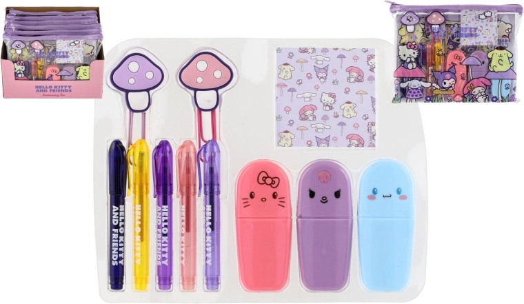 Hello Kitty og venner – stort skolesæt med Mushroom-motiv
