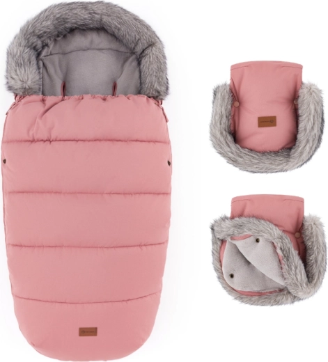 PETITE&MARS vintersæt: kørepose Comfy 4i1 + barnevognshandsker Furry old rose