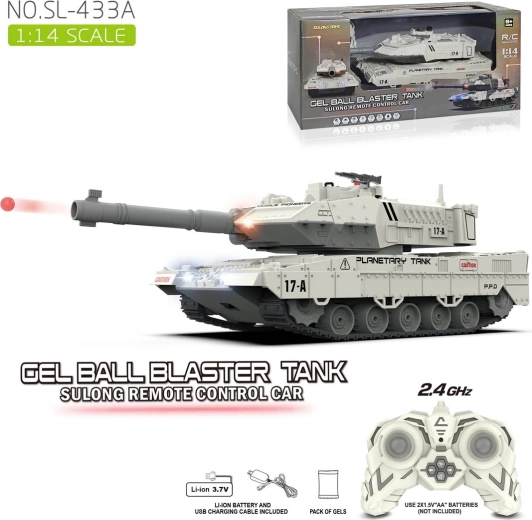 Fjernstyret hvid tank med skydning med gelkugler