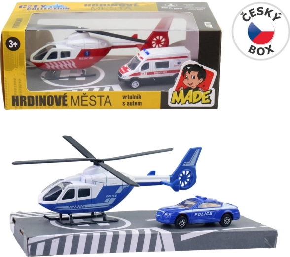 Redningssæt – helikopter og ambulance i metal