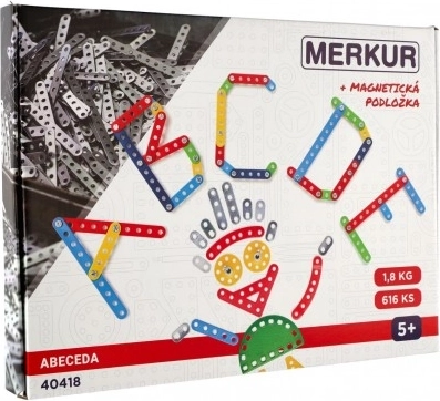 Byggesæt MERKUR Alfabet + magnetisk underlag 616 dele i kasse 36x26x3 cm