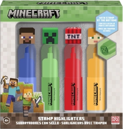 Minecraft-sæt med 4 overstregningstusser med 3D-topper og stempel