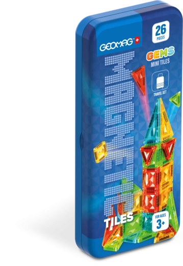 Geomag GEMS Mini Tiles 26 dele – magnetisk byggesæt i rejseæske