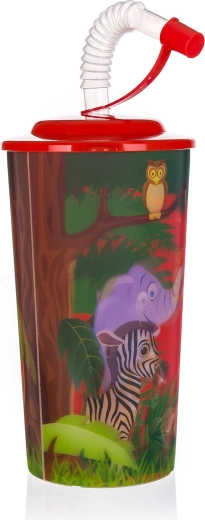 Plastikkrus ZOO med låg og sugerør 470 ml