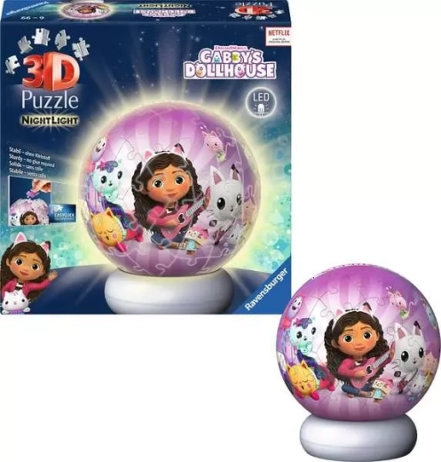 Ravensburger lysende 3D Puzzleball Gabby's magiske dukkehus – natudgave (72 brikker)