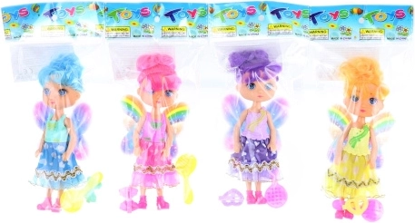 Fe-dukke med regnbuevinger og tilbehør