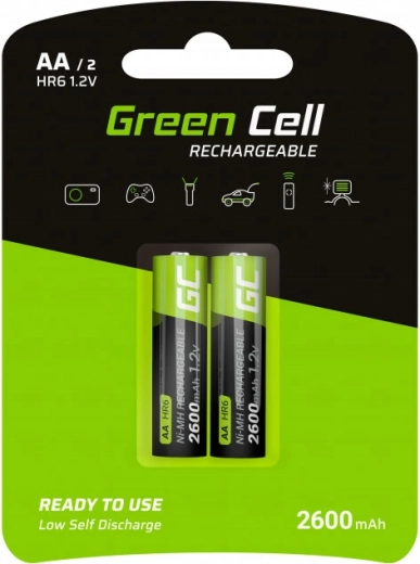 Genopladelige AA HR6 2600 mAh batterier – Green Cell (2 stk.)