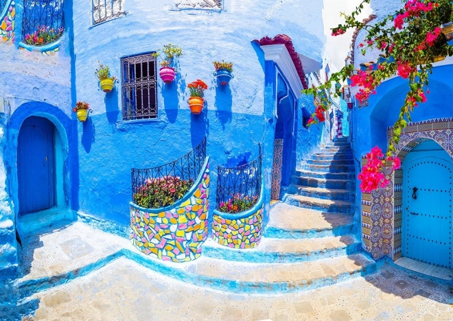 Puslespil Turquoise gade i Chefchaouen, 1000 brikker