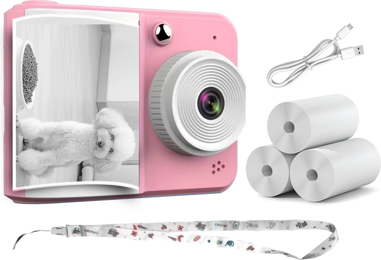 Instantkamera RENEW FORCE i pink med termotryk og 3 ruller papir