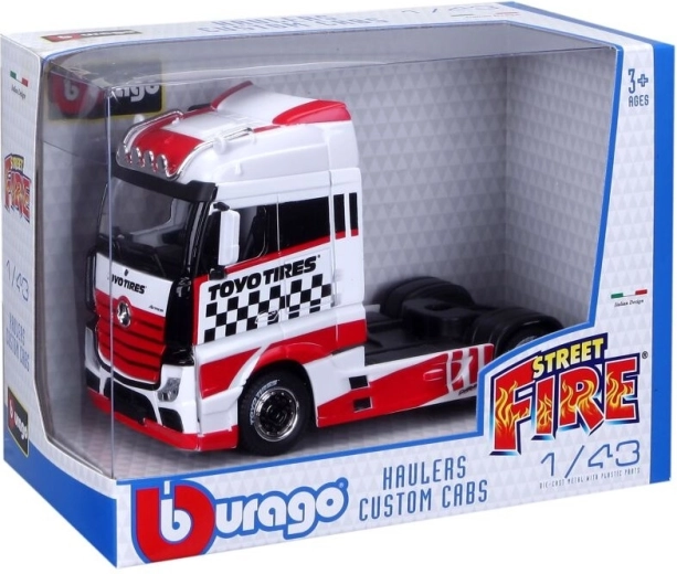 Bburago Street Fire model af lastbilstrækker Haulers Custom Cabs 1:43 assorteret - 1 stk.