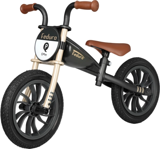 Løbecykel QPLAY Feduro sort/guld til børn 3–6 år