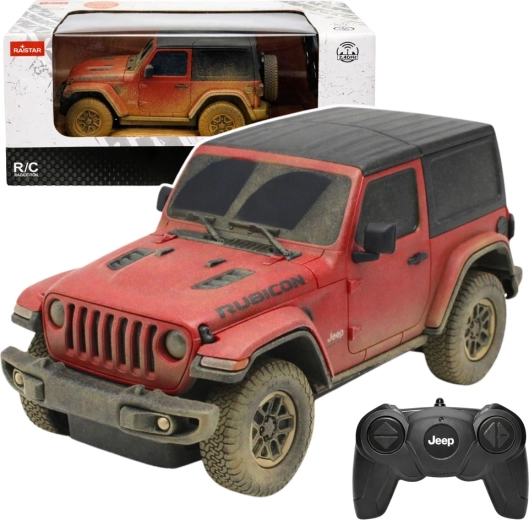 Rastar JEEP Wrangler Rubicon Muddy 1:24 RC – rød fjernstyret terrængående bil