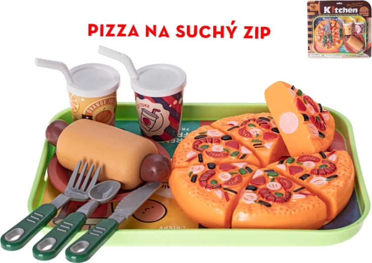 Børnesæt med fastfood med pizza med velcro og hotdog