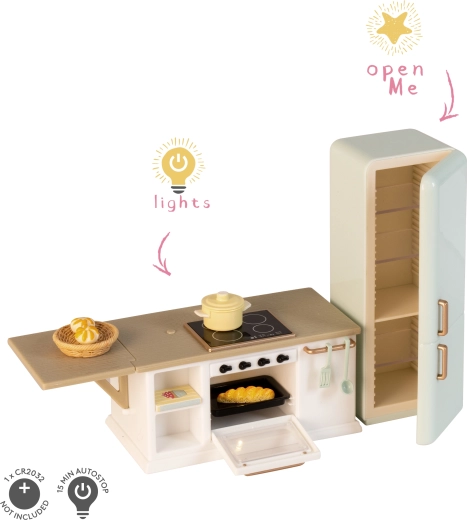 Køkkenø med køleskab til Lundby-dukkehus